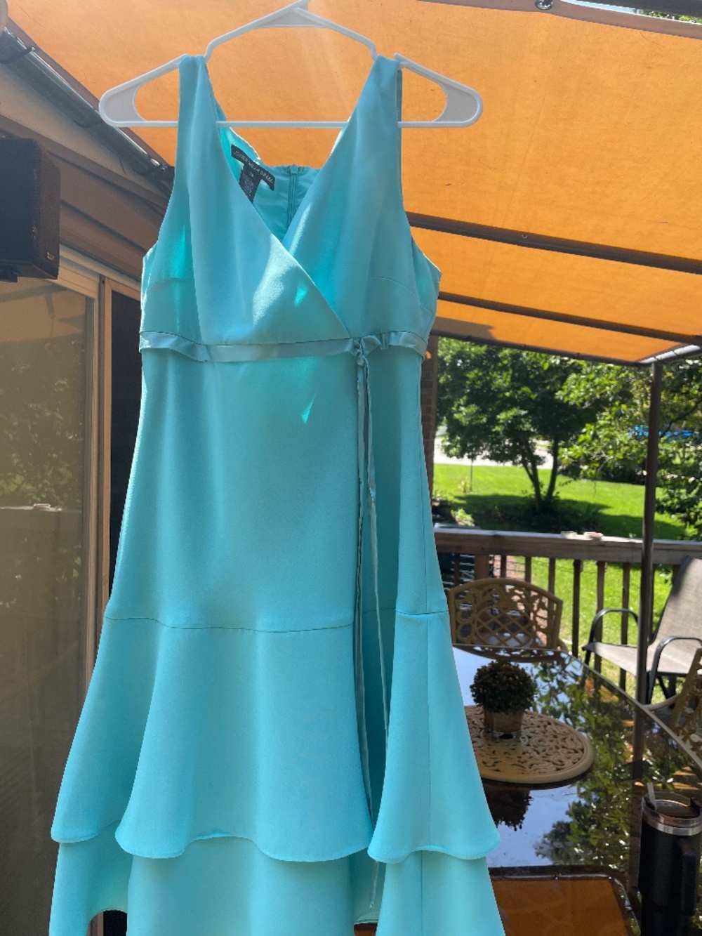 Stunning  faux- wrap  v neck dress